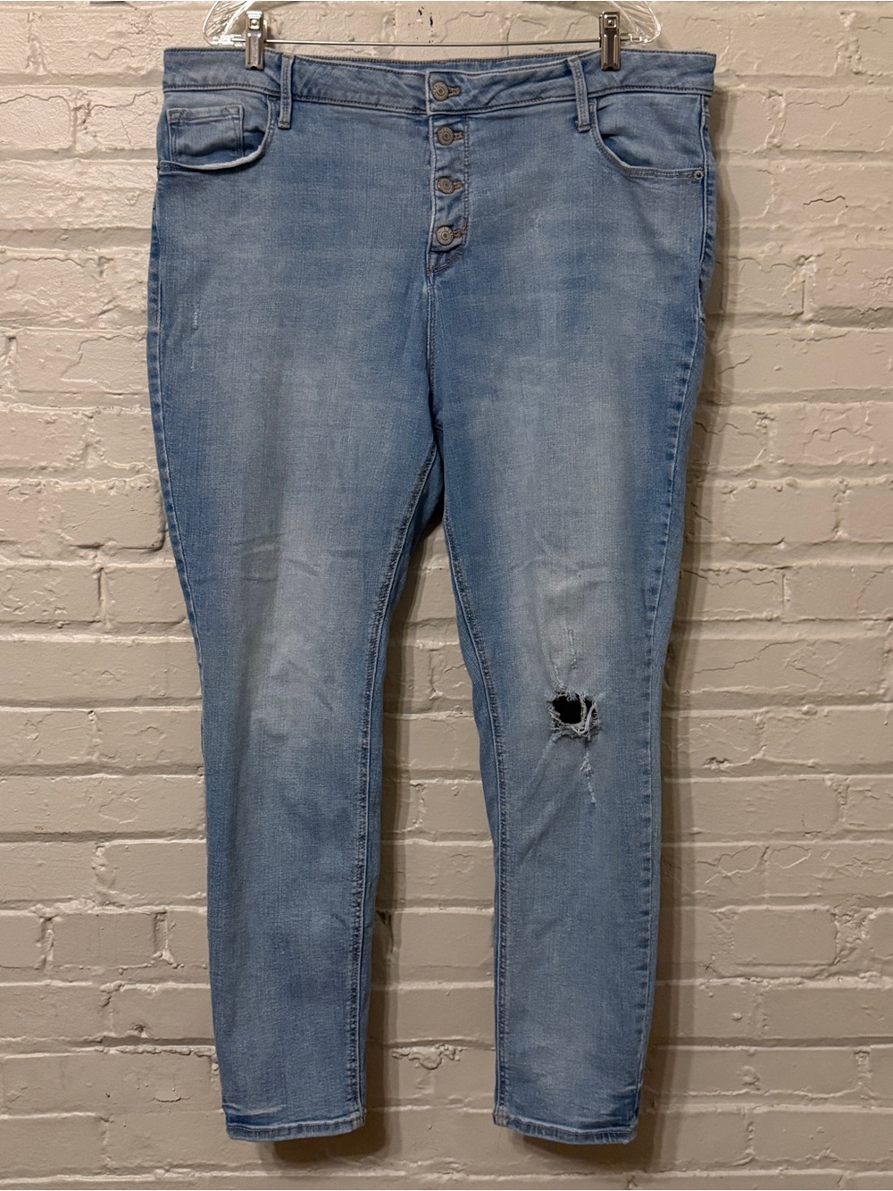 Old Navy Super Skinny Rockstar High Rise Button Fly Denim Jeans 18 Distressed